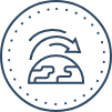 Icon of earth with arrows moving over top.
